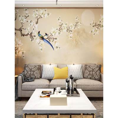 新中式花鸟现代客厅立体墙纸电视背景墙卧室沙发装饰墙布个性壁画
