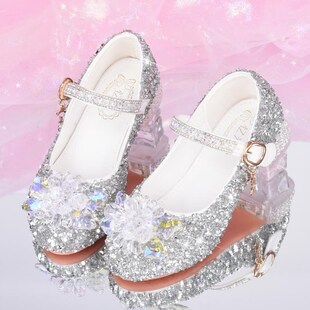 公主鞋女童单鞋洋气儿童水晶鞋银色配礼服花童鞋主持人走秀演出鞋