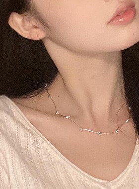 高级感极简风波浪线条金属项链锁骨链简约时尚冷淡风X球球颈链配