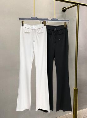 白色直IDS筒微喇垂裤夏季薄款高腰感腿精裤子高质级气喇女叭西装