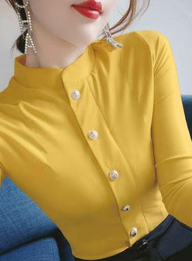 20百23新秋装款搭纯色气质长内搭打底衫女V领ALOT恤修身显瘦袖上