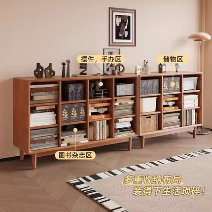 书架落地置物架一体靠墙书柜储物柜实木儿童墙边小窄柜组合幼儿园