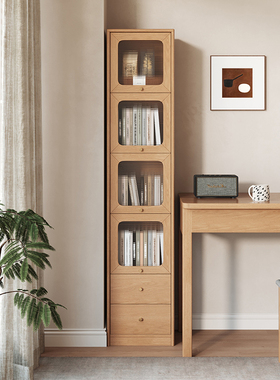 实木夹缝收纳柜不占地方的书柜儿童落地置物架拐角靠墙边柜高窄柜