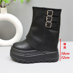 12cm小个子内增高马丁靴女2025新款厚底短靴女英伦风白色裤管靴子