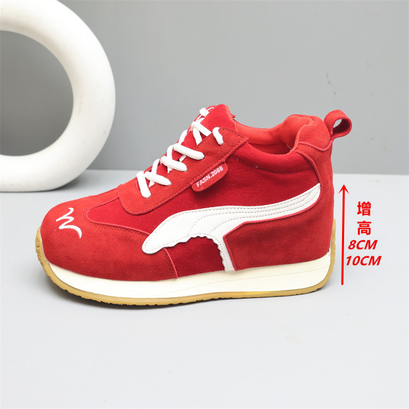 10cm内增高小个子德训鞋女厚底休闲阿甘鞋2025秋冬红色女鞋8公分