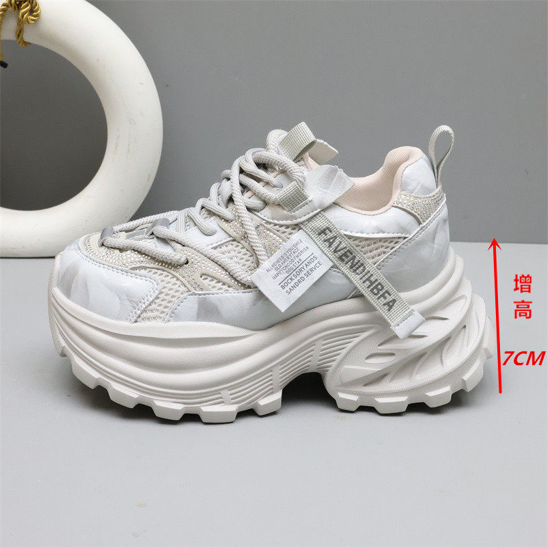 镶砖7CM内增高老爹鞋女厚底时尚2026春爆款透气小个子运动休闲鞋