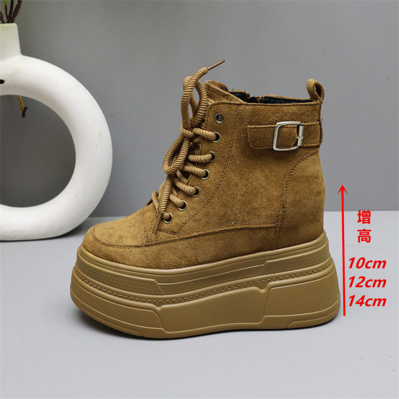 10cm小个子内增高马丁靴女2025秋冬加绒松糕厚底12-14cm休闲短靴