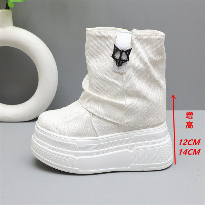14公分超高跟小白鞋女鞋2026新款厚底增高12cm小个子裤管靴短靴