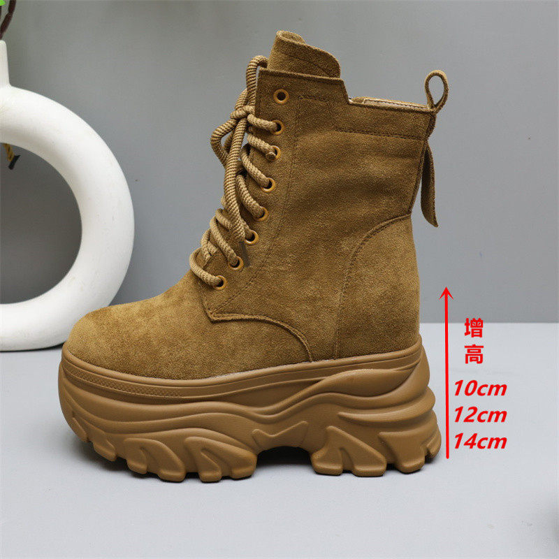 内增高14CM马丁靴女加厚绒棉鞋厚底英伦风短靴12cm小个子增高靴子