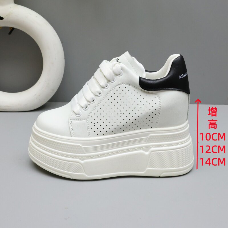 14cm休闲透气小白鞋女内增高10-12cm厚底松糕鞋百搭小个子运动鞋