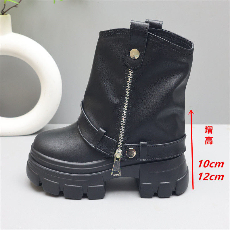 10cm小个子内增高马丁靴女2025厚底加绒英伦风短靴12cm高帮裤管靴