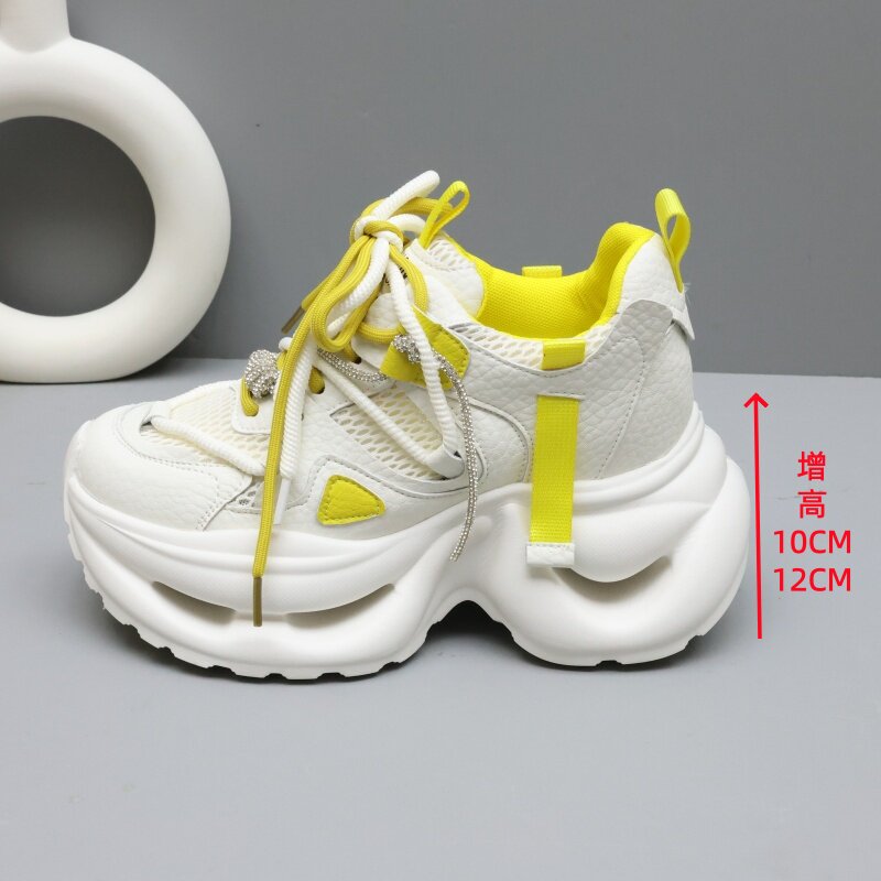内增高10-12cm厚底老爹鞋女夏季透气网面小个子小白鞋运动休闲鞋