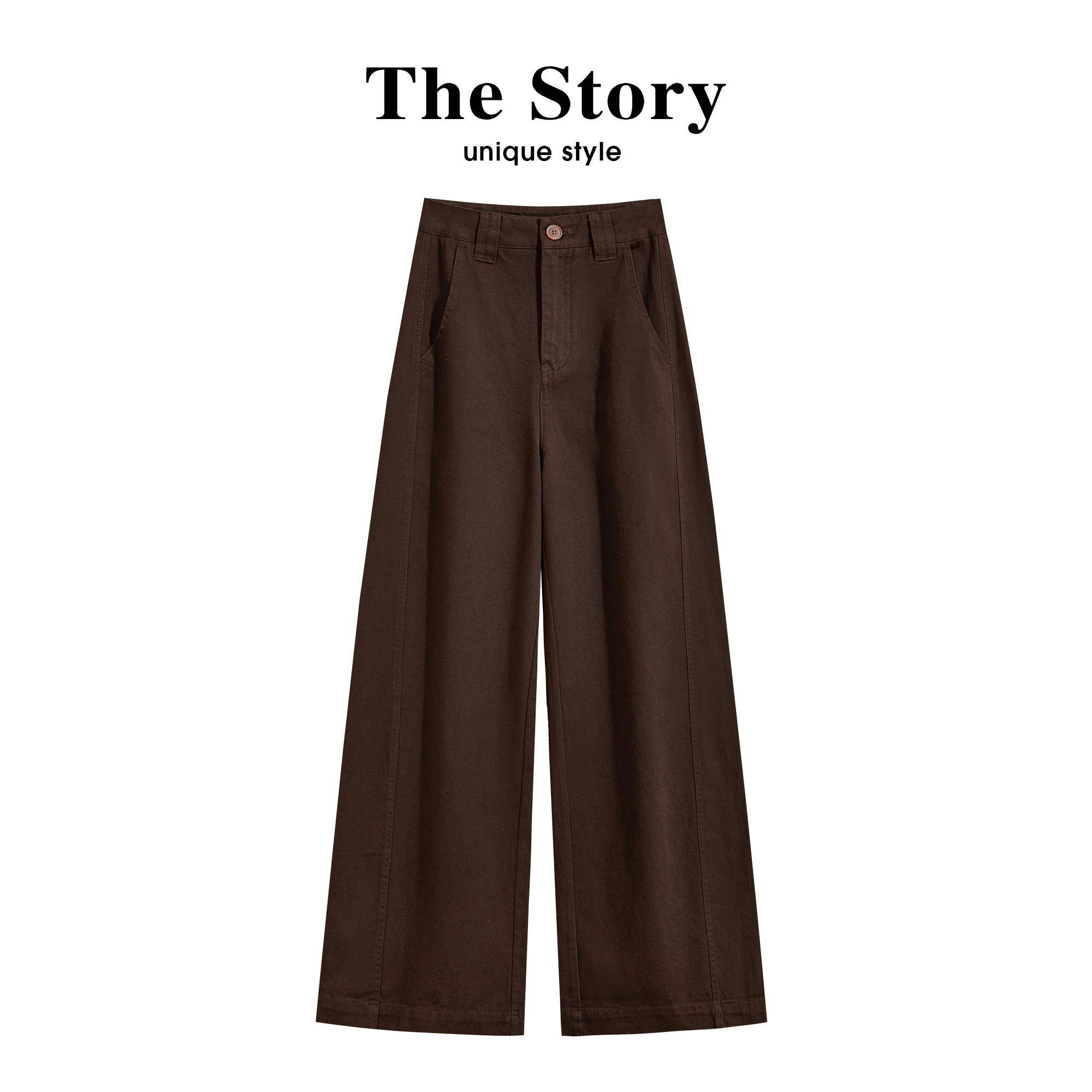 那些事衣橱法式覆古通勤休闲裤女2025秋季高腰设计感宽松阔腿裤子