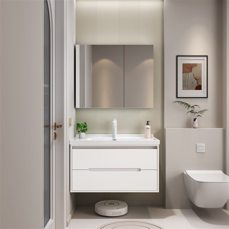 挂墙式橡木门板浴室柜陶瓷一体盆卫生间智能洗手洗脸盆洗漱台实木
