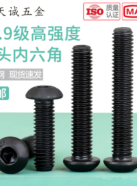 M1.6-M20 10.9级黑色半/圆头内六角螺丝盘头内六P角螺钉螺栓M3M4M