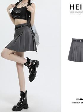 黑色西装百褶裙女夏季高腰瘦jka短裙学院字风小个子显半身WGV裙子