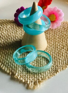 新款透明蓝色树脂戒指 不透明蓝色 彩色树脂戒指 天蓝色 简约