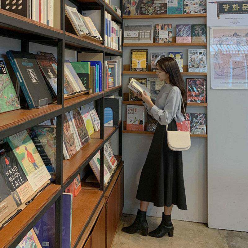 色高腰显瘦毛呢半黑身长裙女a字大长摆子中款裙子秋呢冬WLB2023新