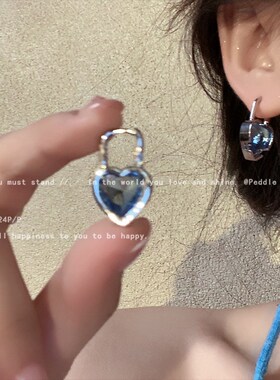 蓝色爱心耳环f2024新款爆款耳钉女甜酷时尚耳圈小众高级感耳坠耳