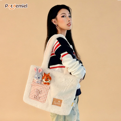 迪士尼 正potdemiel蜂蜜罐朱迪毛绒通勤单肩包大容量学生上班女孩