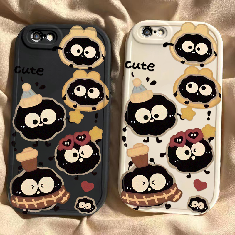 饼干煤球苹果6s/7/8plus手机壳新款iPhoneXSmax防摔XR外壳5SE软硅胶11pro全包12/13可爱i14P潮ip15男女情侣