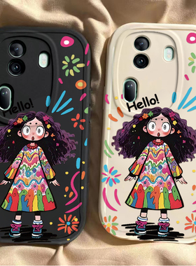 涂鸦女孩opporeno11手机壳10新款reno9pro+可爱reno8se/7/6硅胶套防摔reon5k男女rone4卡通reno3高级感2Z全包
