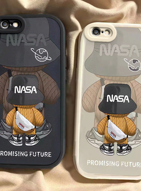 背影潮熊苹果6s/7/8plus手机壳新款iPhoneXSmax防摔XR外壳5SE软硅胶11pro全包12/13可爱i14P潮ip15男女情侣