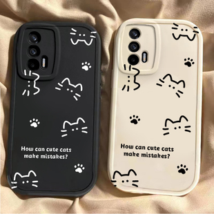 线条猫咪真我q3pro手机壳新款realmeq5i硅胶q2i/q5x全包防摔OPPO真我X7pro男女Q3S狂欢版可爱q2pro高级感情侣