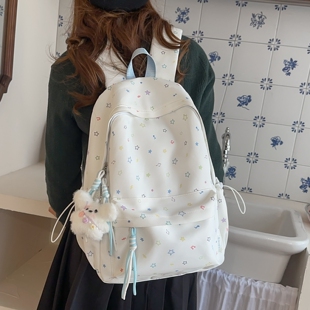 小清新书包初中生女高中大学生背包甜美学院风轻便星星图案双肩包