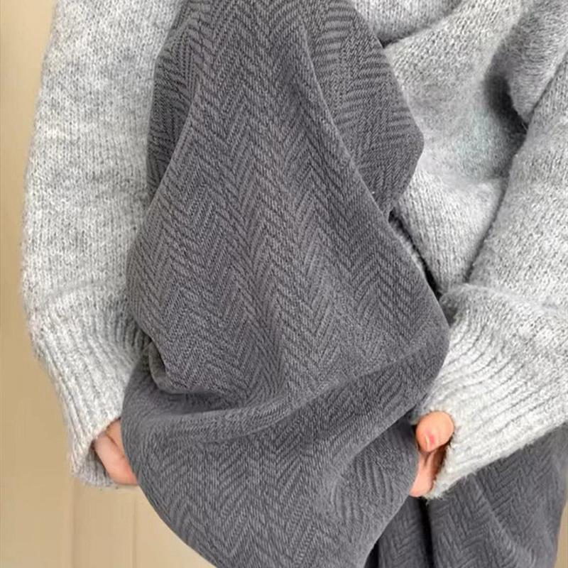 人字纹雪尼尔阔腿裤女秋冬新款宽松慵懒风直筒裤垂感高腰加绒裤子