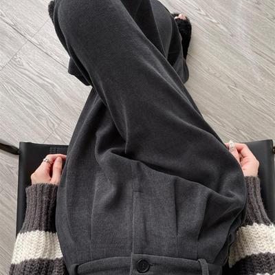 灰色西装裤女秋冬季2025新款灯芯绒裤子冬天加绒加厚雪尼尔阔腿裤