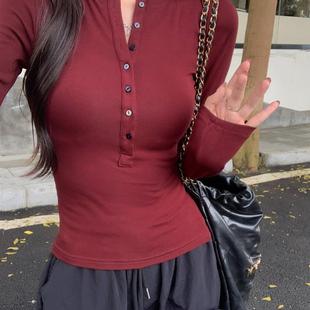 92棉 40支纯棉 8氨纶 2025秋装 T恤女收腰纽扣 514 长袖 实拍