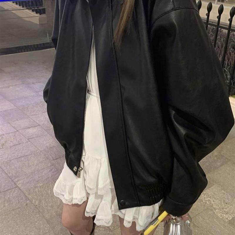 皮衣外套女2025秋冬新款时尚黑色高级感小个子休闲宽松黑哥皮夹克