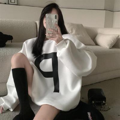 加绒圆领卫衣女小个子秋冬新款宽松慵懒风美式复古情侣圆领上衣潮