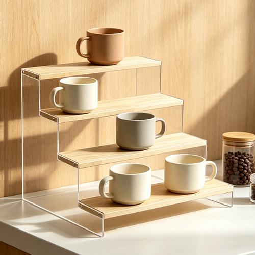 简约木质桌面多层加宽展示架收纳神器杯子茶具用品置物架陈列架