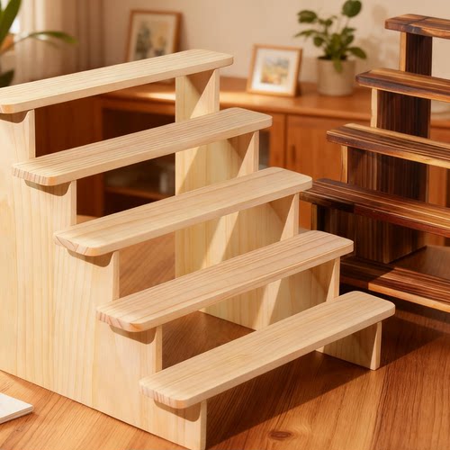 纯实木展示架收纳架桌面手办泡泡玛特盲盒玩偶阶梯架子免螺丝卡槽