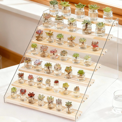 实木亚克力展示架公仔盲盒陈列架子手办收纳架古玩置物架文玩透明