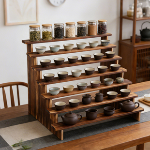 纯实木展示架收纳架手办玩偶盲盒古博阶梯茶具小瓶酒茶叶摆件复古