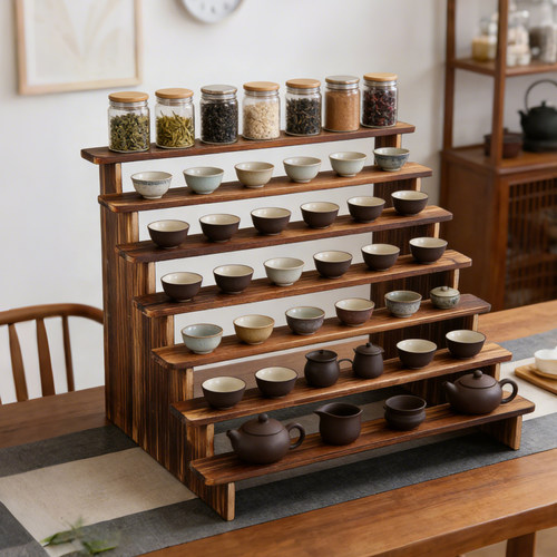 纯实木展示架收纳架手办玩偶盲盒古博阶梯茶具小瓶酒茶叶摆件复古