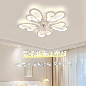 简约现代卧室风扇灯家用LED吸顶灯餐厅摇头风扇灯语音款风扇灯