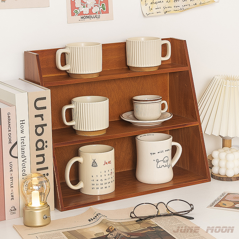 手工木质桌面水杯茶杯收纳盒多层