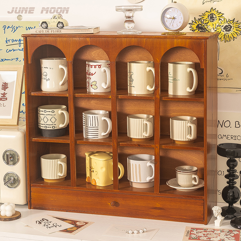 分格拱形实木收纳盒抽屉式置物架