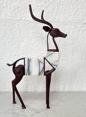 大理石动物时钟玄关玉石装饰摆件