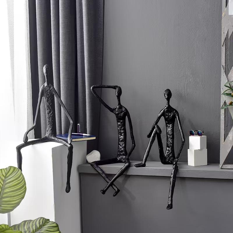 OTHER简约抽象摆件样板房铁艺现代创意装饰品桌面人物黑色金属