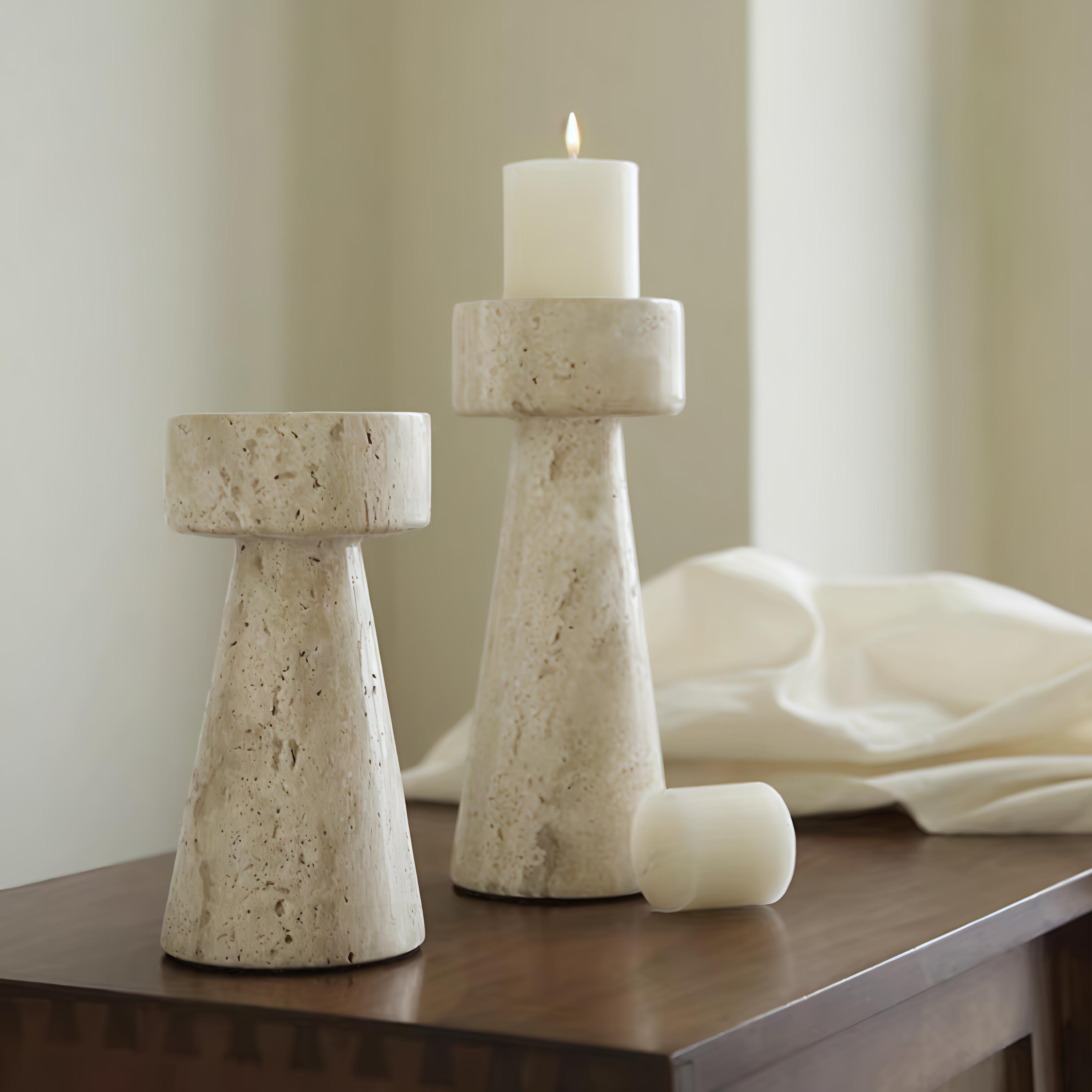 侘寂风黄洞石烛台书房客厅餐桌