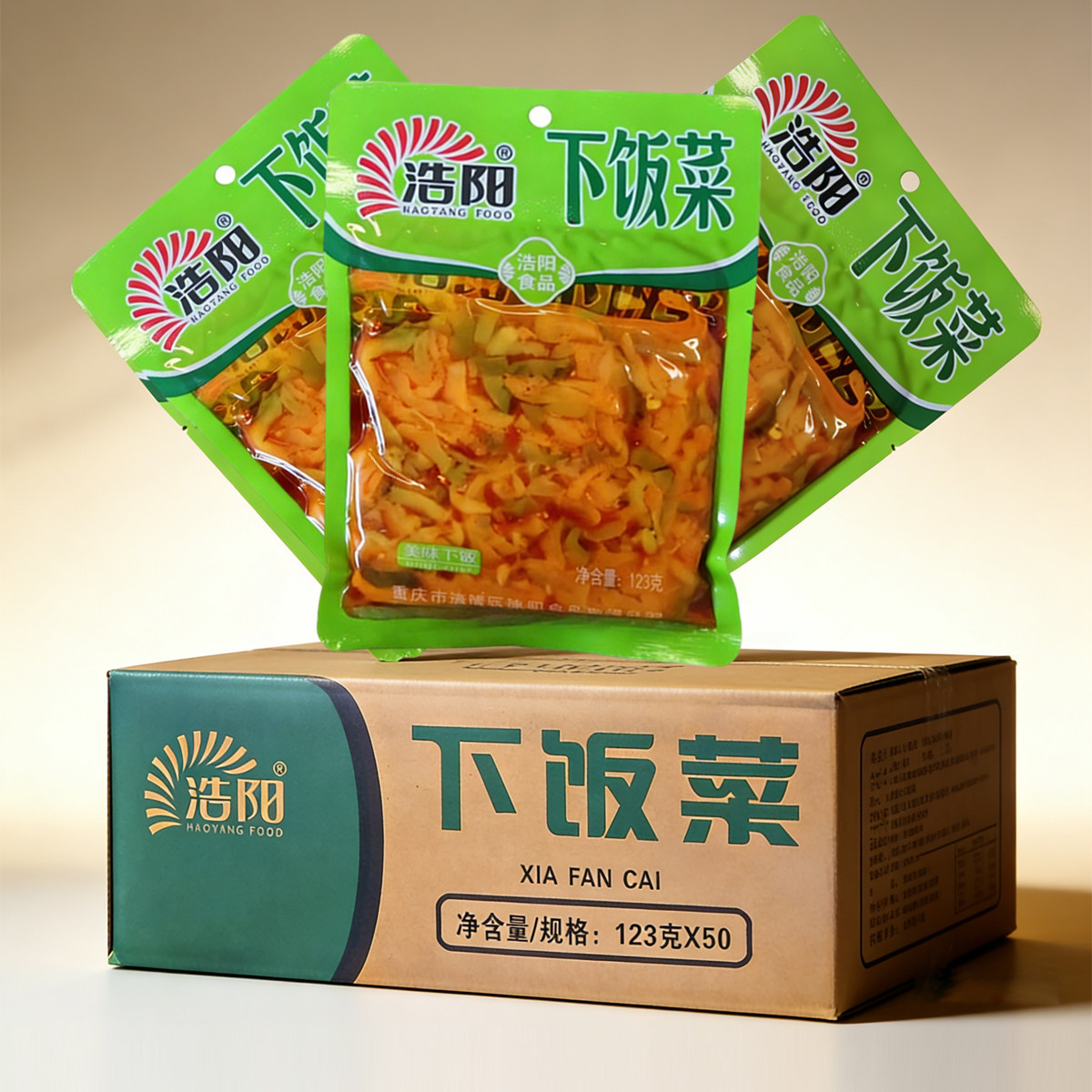 正宗浩阳下饭菜123g50袋家用餐饮商用榨菜丝开胃开味佐餐酱腌咸菜