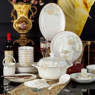 餐具 创意中式 碗具套装 家用陶瓷碗碟盘子现代年轻中式 轻奢骨瓷个性