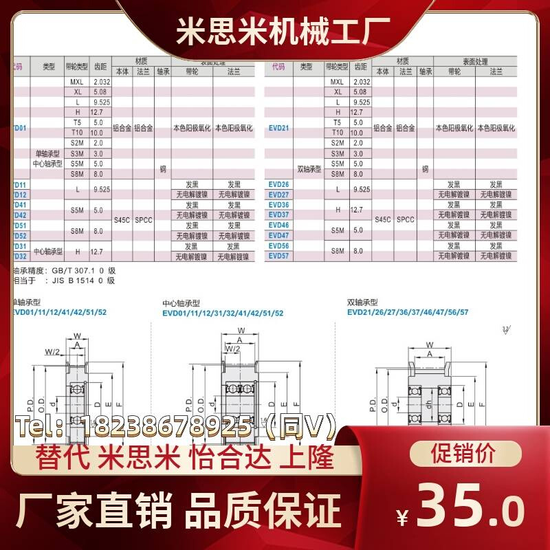 同步轮EVD21-20 22 24 25 26 28-S8M150 200 250 300 400惰轮S5M