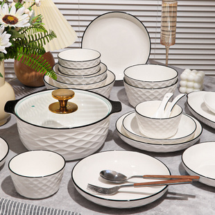 家用现代简约陶瓷碗盘碗筷饭碗盘子轻奢乔迁餐具套装 北欧碗碟套装