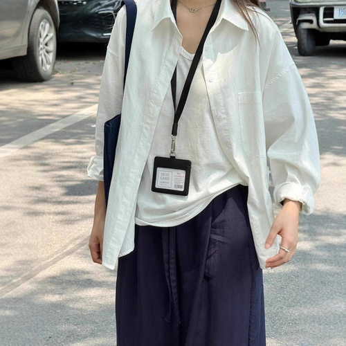 纯棉白色防晒POLO领长袖衬衫女